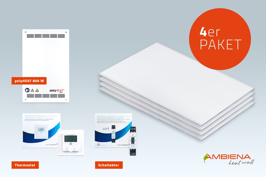 AMBIENA Deckenheizung 4er Bundle Heizleistung 800 W (Internetanbindung vorbereitet) für einen Raum  