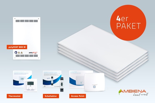 [AB4] AMBIENA Deckenheizung 4er Bundle Heizleistung 800 W mit Internetanbindung  für einen Raum  