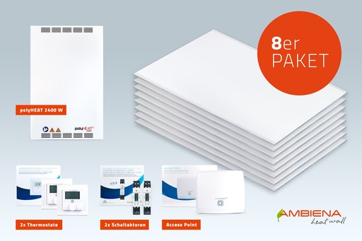 AMBIENA Deckenheizung 8er Bundle Heizleistung 1.600 W mit Internetanbindung für einen Raum 