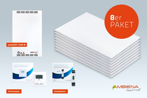 AMBIENA Deckenheizung 8er Bundle Heizleistung 1.600 W (Internetanbindung vorbereitet) für einen Raum 