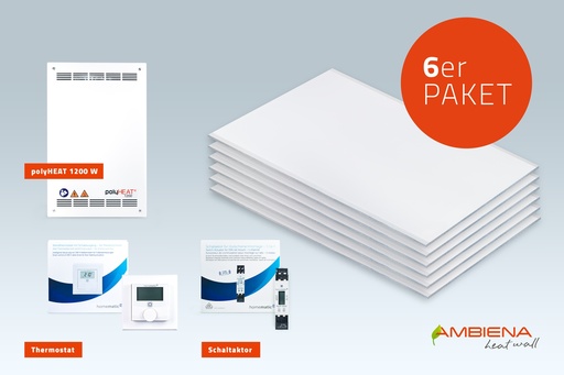 AMBIENA Deckenheizung 6er Bundle Heizleistung 1.200 W (Internetanbindung vorbereitet) für einen Raum 
