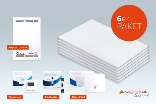 AMBIENA Deckenheizung 6er Bundle Heizleistung 1.200 W mit Internetanbindung für einen Raum 