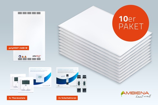AMBIENA Deckenheizung 10er Bundle Heizleistung 2.000 W mit Internetanbindung für zwei Räume  